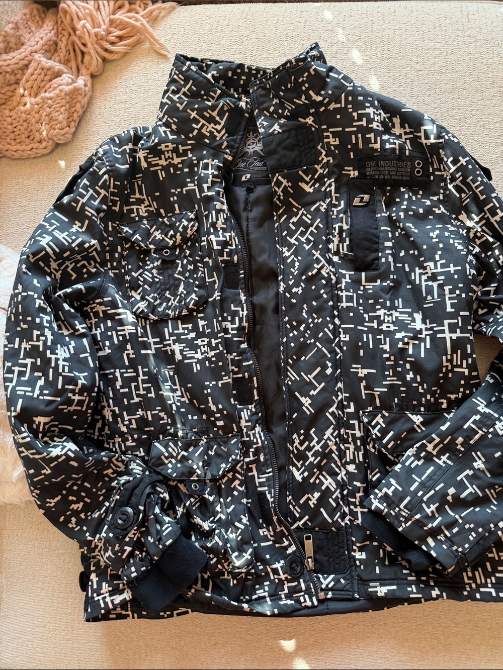 One End Black Graphic Lined Jacket